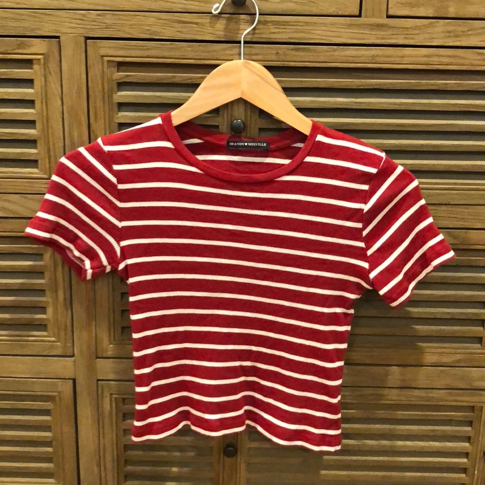 Brandy Melville red/white striped ribbed tee